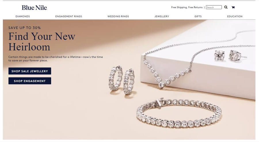 Jewelry website screenshot